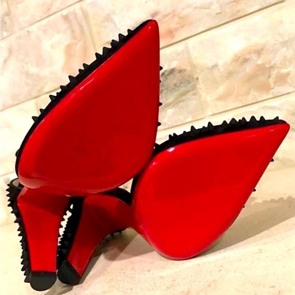 Christian Louboutin “Goldostrap” spiked T-strap, Veau suede 100mm heels EU39.5 - Picture 7 of 9